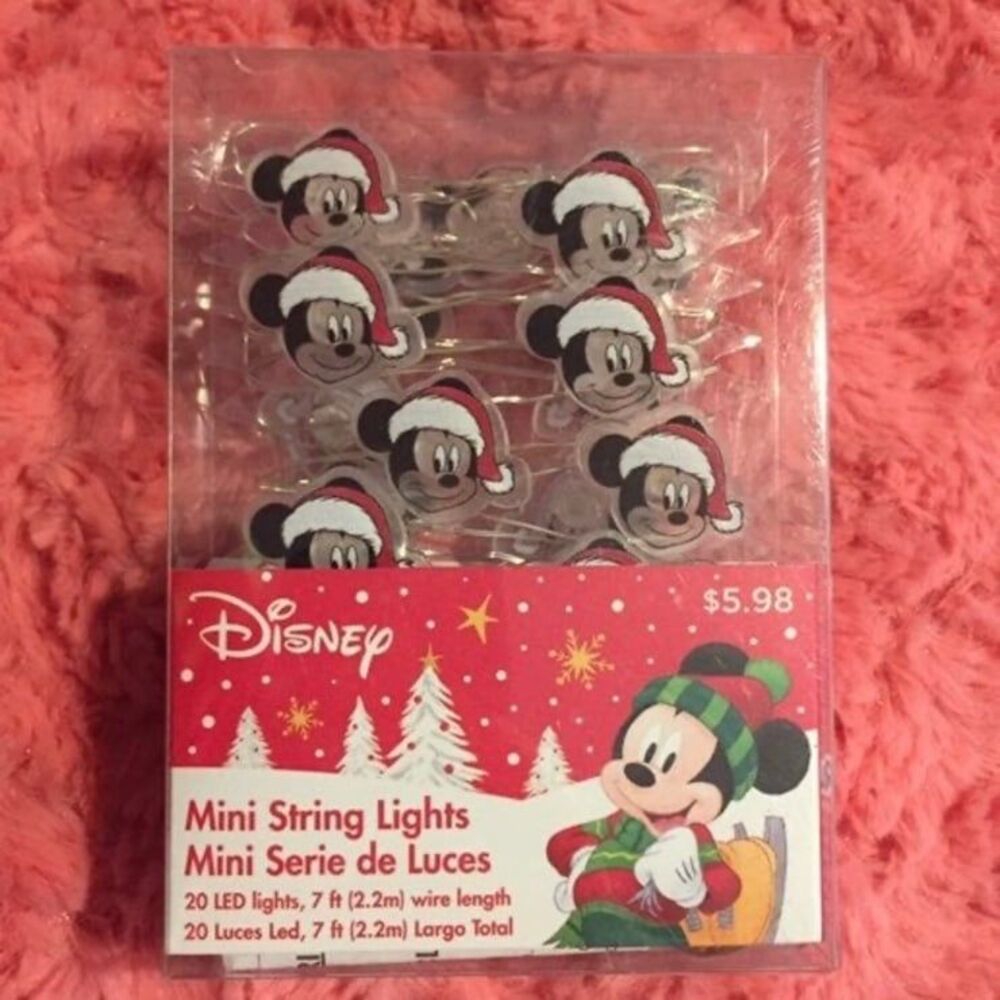 Disney Mickey Mouse Santa Hat Heads Christmas 20 LED Mini String Lights 7ft new